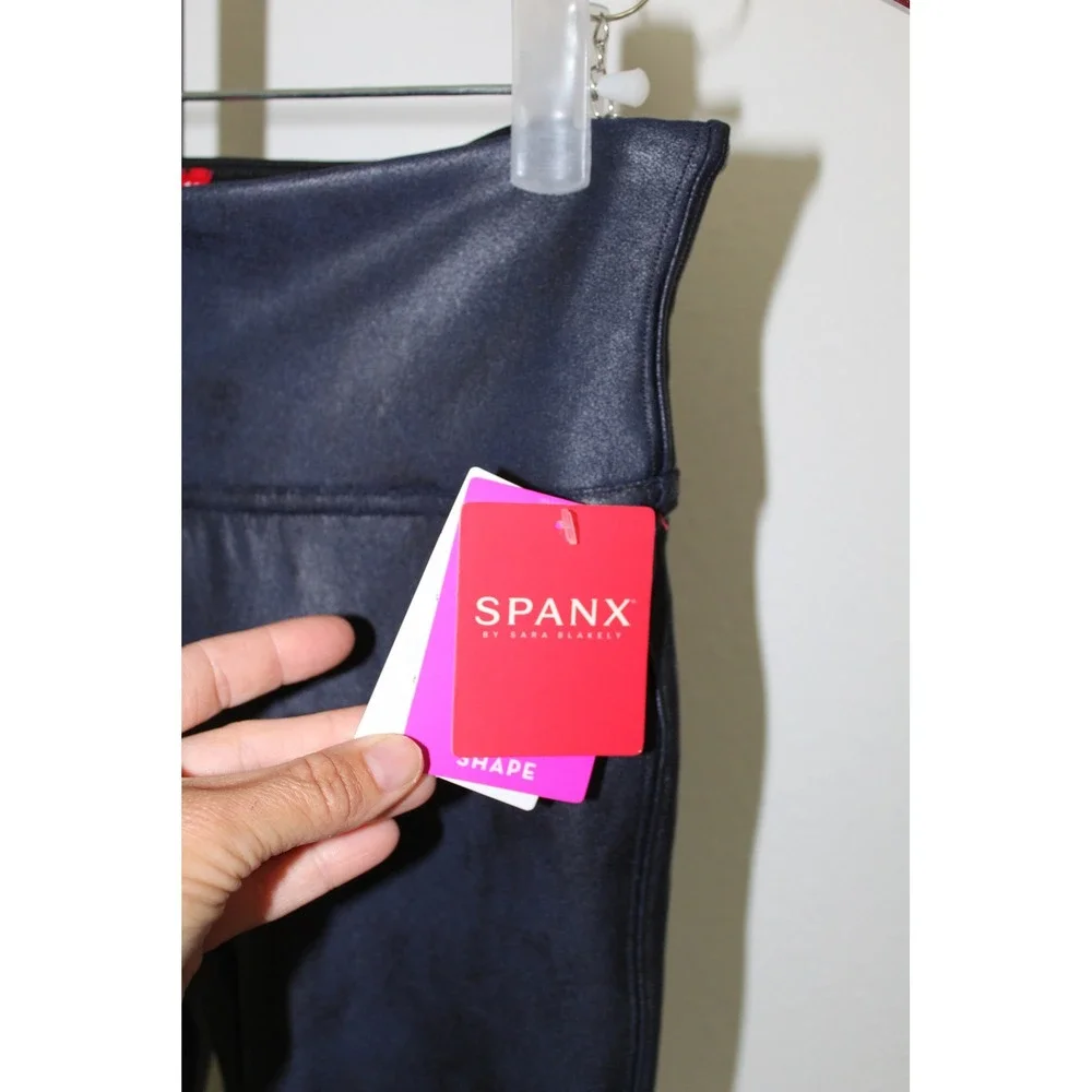 Spanx Faux Leather Leggings Womens XS Night Navy High Rise Shapewear 2437 NWT